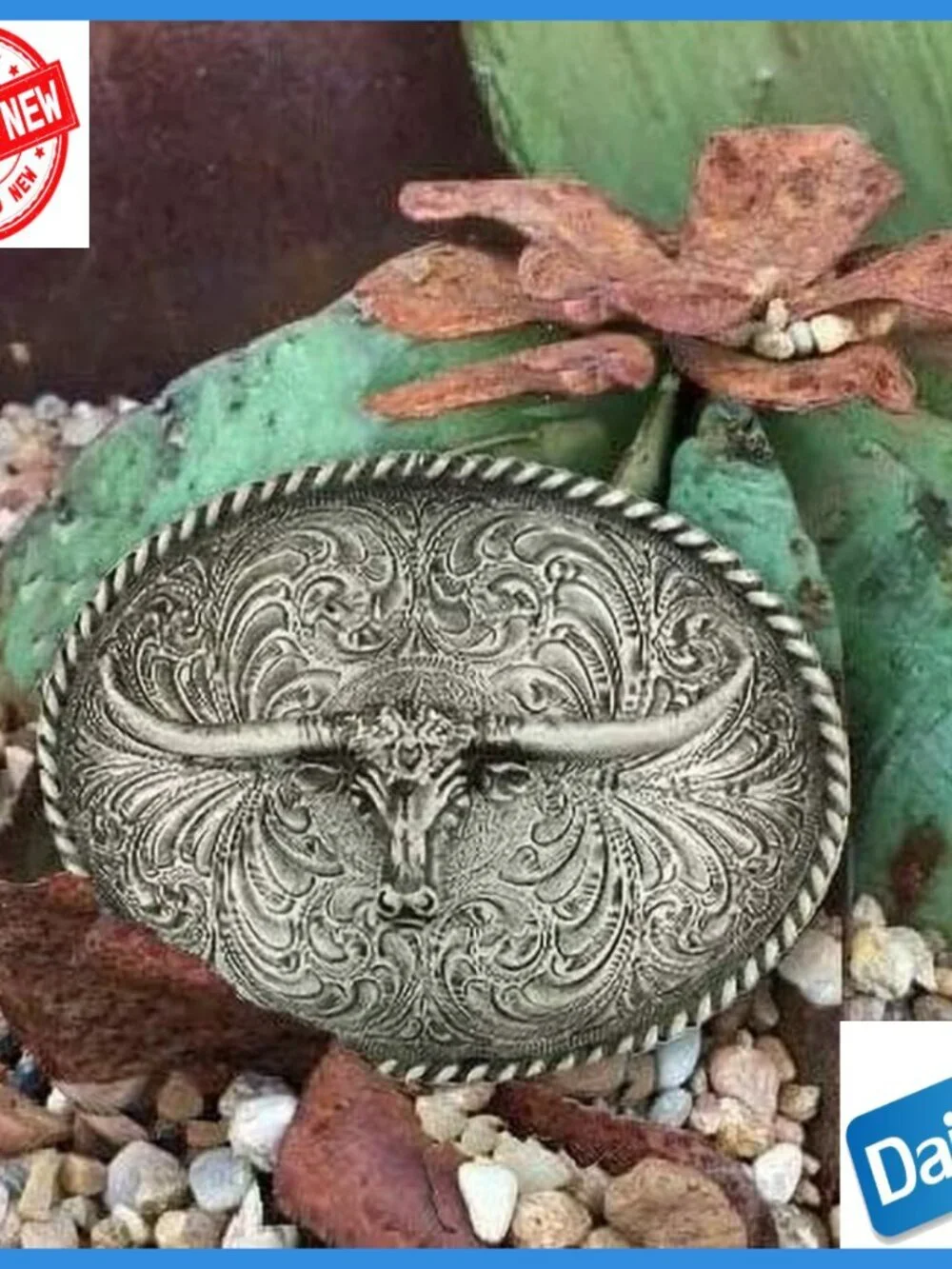 Western Pewter Belt Buckle with Longhorn Design, Montana Armor Coating